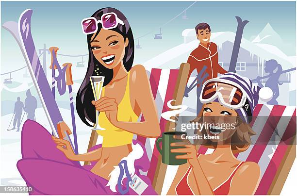 after skiing - ski lodge wine stock illustrations