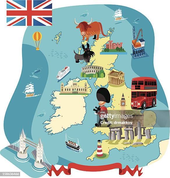 cartoon karte von großbritannien - county durham england stock-grafiken, -clipart, -cartoons und -symbole