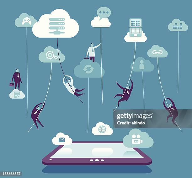 cloud connection - laptop high up stock illustrations