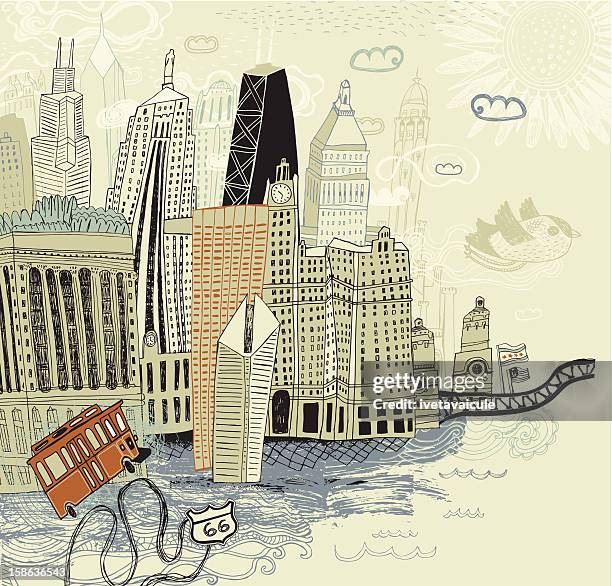 chicago - chicago river day stock illustrations