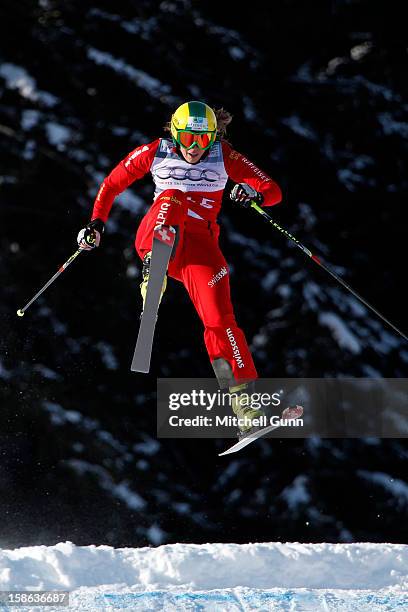Katrin Mueller of Switzerland races down the course during the official training session and qualification for the Audi FIS Freestyle Skiing World...