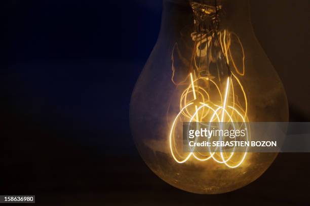 Traditional coiled filament bulb is pictured at the Electropolis Museum in Mulhouse, eastern France, on December 22, 2012. 25 Watt filament bulbs,...