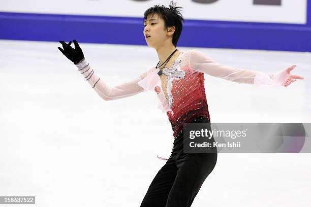 Yuzuru Hanyu competes in the Men's Free Program during day two of the 81st Japan Figure Skating Championships at Makomanai Sekisui Heim Ice Arena on...