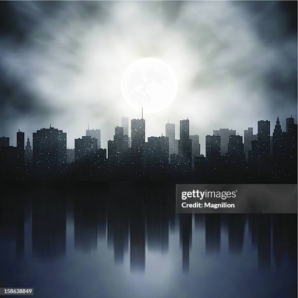 stadt bei nacht - cityscape stock-grafiken, -clipart, -cartoons und -symbole