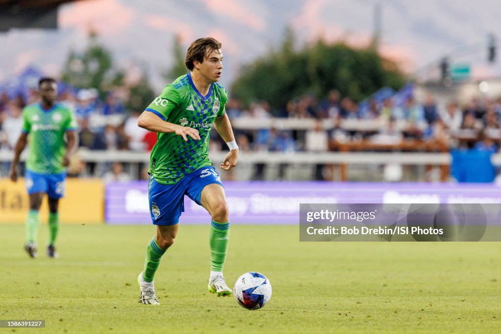Codm Baker Cody Baker of Seattle Sounders advances the ball during a game... News ...