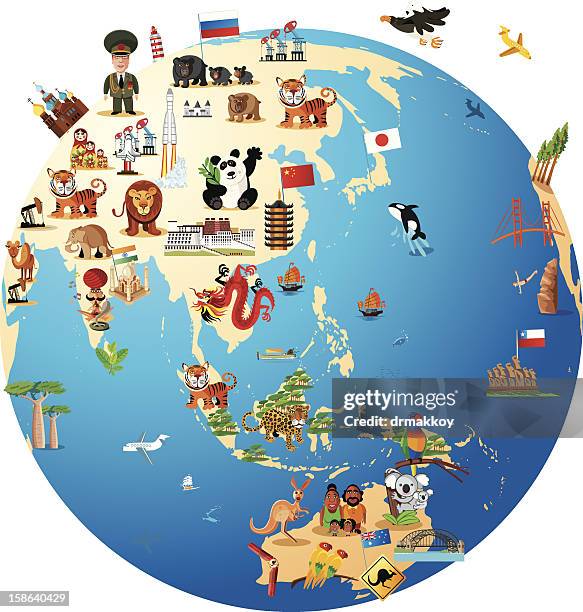 cartoon map of world - sydney map stock illustrations