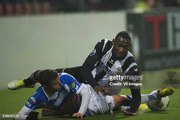 Christiaan Cicek of PEC Zwolle, Geoffrey Castillion of Heracles Almelo during the Dutch Eredivise match between Heracles Almelo and PEC Zwolle at the...