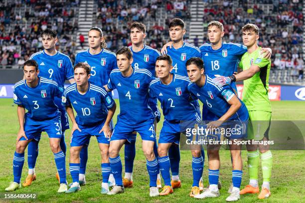 Italy squad poses for team photo with Giuseppe Ambrosino, Daniele Ghilardi, Cesare Casadei, Gabriele Guarino, Francesco Esposito, Goalkeeper...