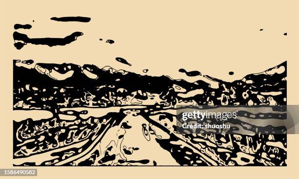 abstract expressionism coffee color drop liquid graffiti woodcut art texture background - coffee splash stock illustrations