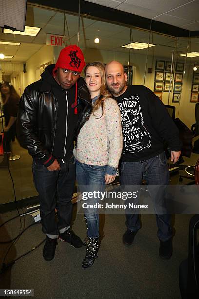 Host DJ Whoo Kid, chef Nadia G and host Rob Tewlow attend Nadia G And ASAP Rocky Invade The Whoolywood Shuffle at SiriusXM Studios on December 14,...