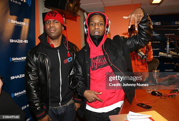 Host DJ Whoo Kid and rapper A$AP Rocky attend Nadia G And ASAP Rocky Invade The Whoolywood Shuffle at SiriusXM Studios on December 14, 2012 in New...