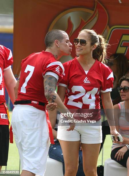 Jennifer Lopez and Casper Smart attend the Pre-Concert Celebrity Football Game Benefiting Hurricane Sandy Relief at Hiram Bithorn Stadium on December...