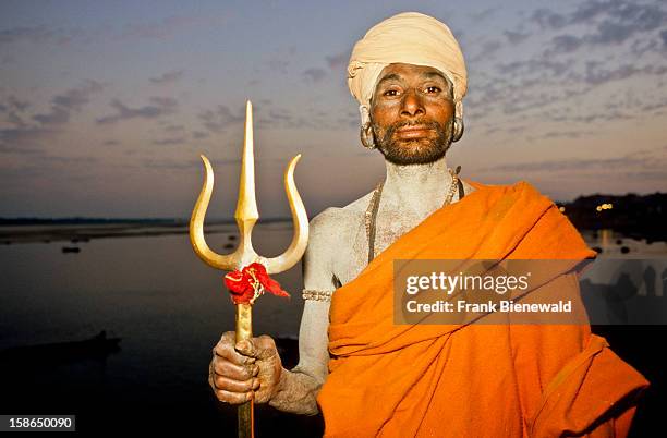 Shiva-sadhu sitting at the ghats of Varanasi.