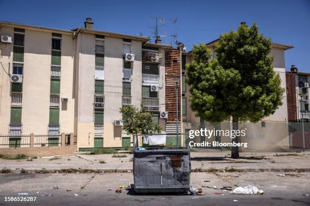 Scarce air conditioning units on the exterior of a residential building in the Poligono Sur neighborhoods of Seville, Spain, on Tuesday, July 4,...