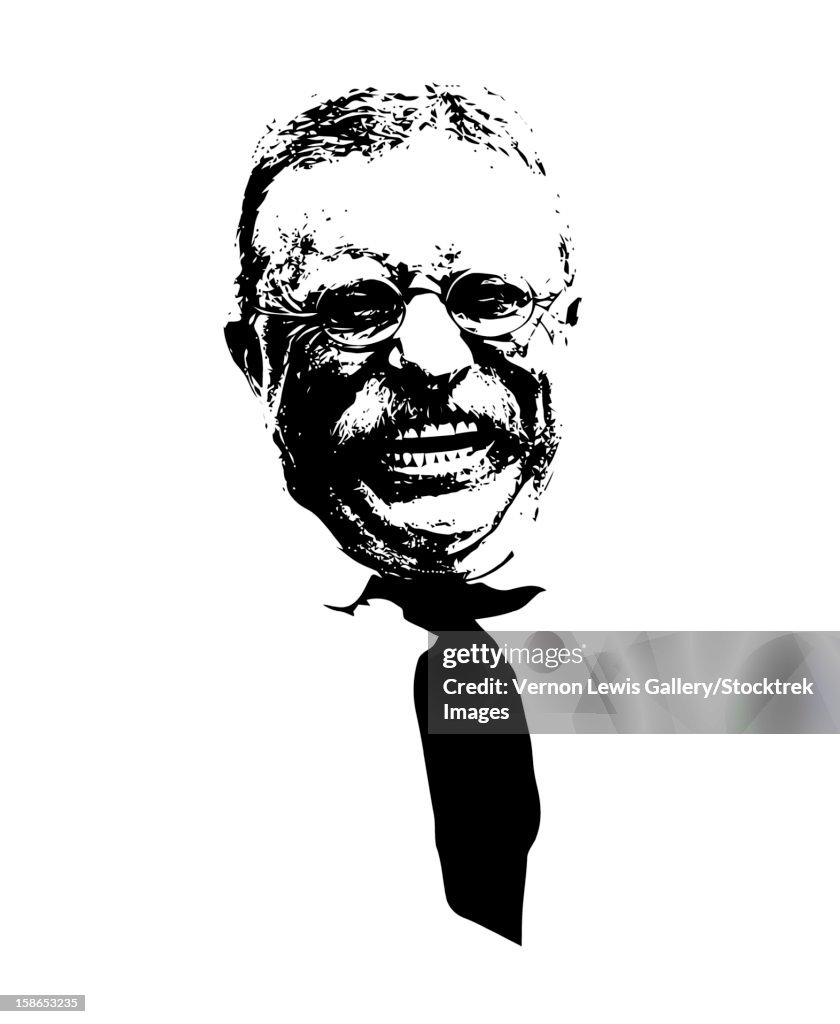 Vector artwork of Theodore Roosevelt smiling.