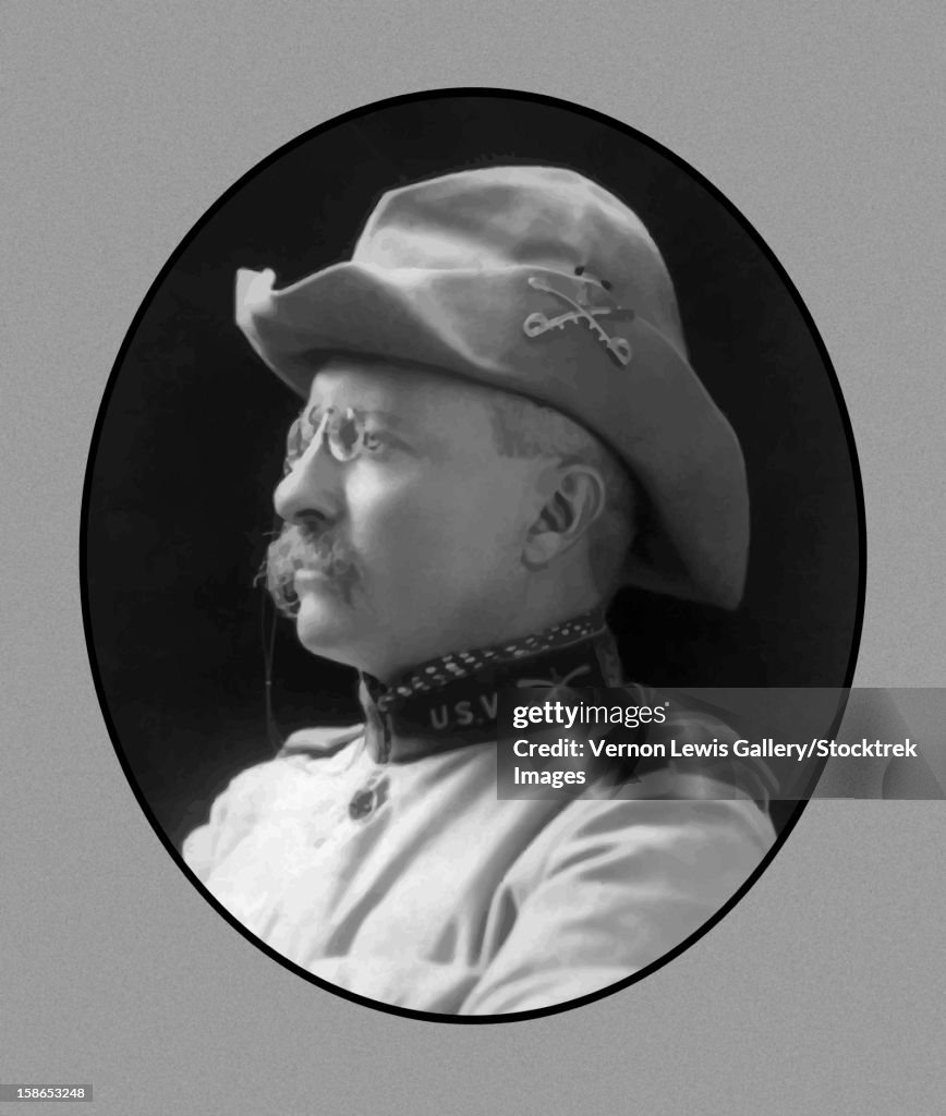 Digitally restored vector portrait of Colonel Theodore Roosevelt.