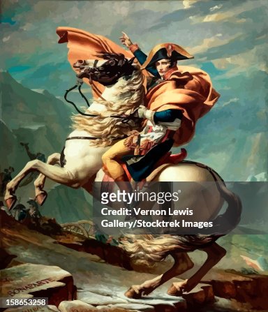 Digitally restored vector painting of Napoleon Bonaparte on his horse.