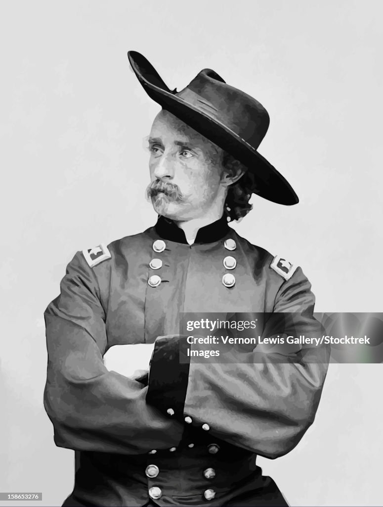 Digitally restored vector portrait of General George Armstrong Custer.