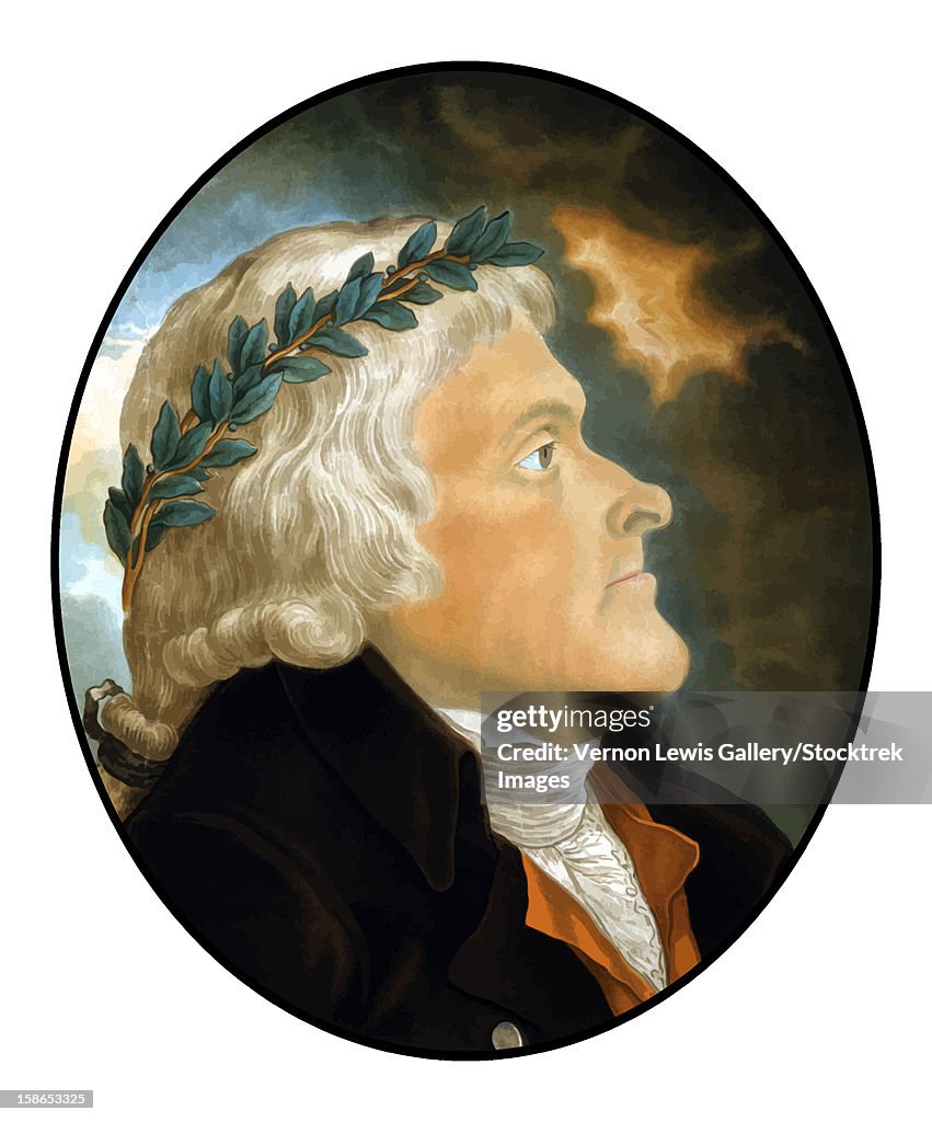 Digitally restored vector artwork of President, Vice-President, Founding Father, and author of the Declaration of Independence, Thomas Jefferson.