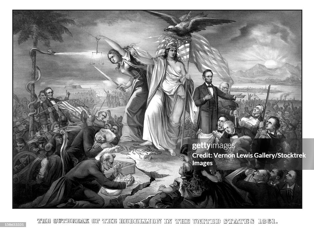 Digitally restored Civil War print of Lady Liberty during the outbreak of war.