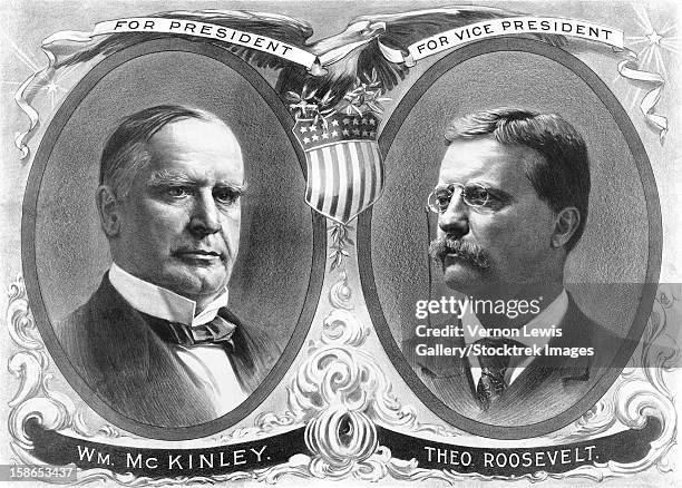 ilustrações, clipart, desenhos animados e ícones de vintage presidential election poster of president william mckinley and his running mate, theodore roosevelt. - theodore roosevelt us president