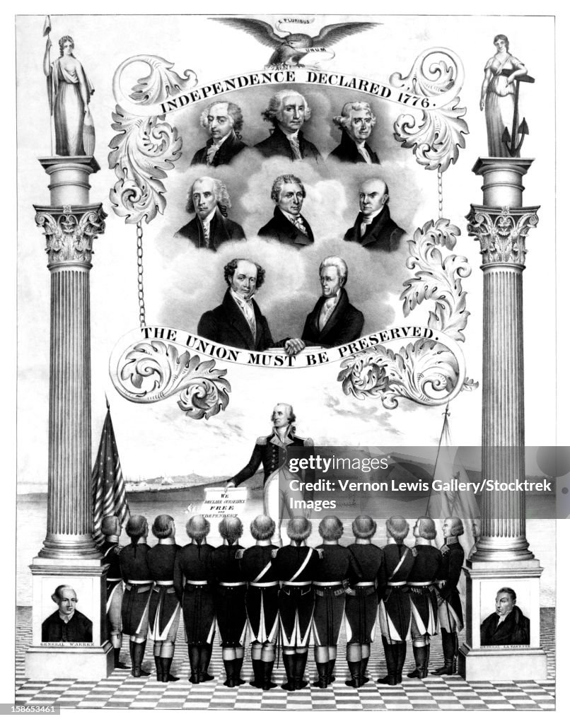 Vintage American history print of the first eight Presidents of The United States.