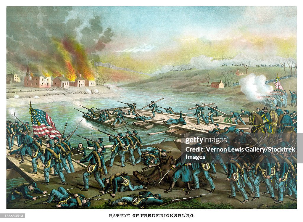 Vintage Civil War print of the Battle of Fredericksburg.