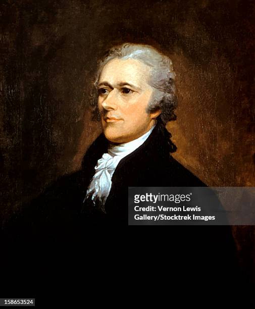 vintage american history painting of founding father alexander hamilton. - grey hair stock illustrations