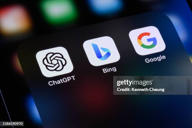 chatgpt, bing and google - searching stock pictures, royalty-free photos & images