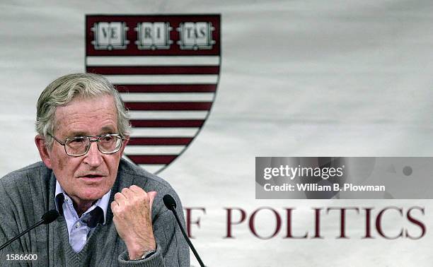 Massachusetts Institute of Technology professor of linguistics Noam Chomsky speaks during a program titled "Why Iraq?" attended by an overflow crowd...