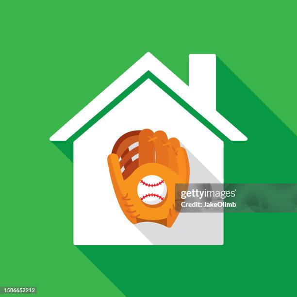 house baseball mitt icon flat - baseball catcher stock illustrations