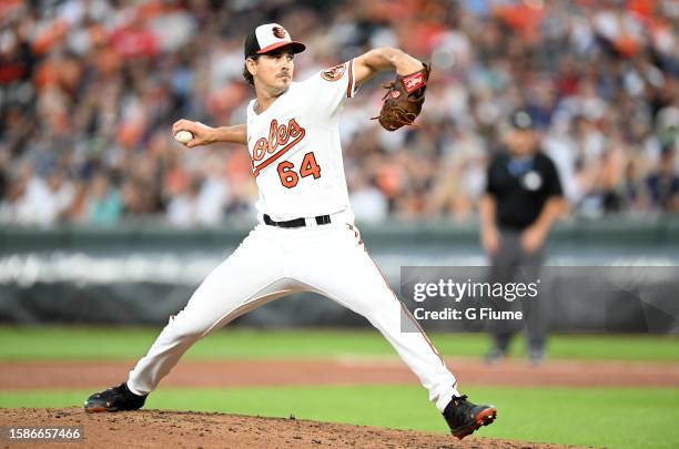 Dean Kremer of the Baltimore Orioles pitches against the New York Yankees at Oriole Park at Camden Yards on July 30, 2023 in Baltimore, Maryland.