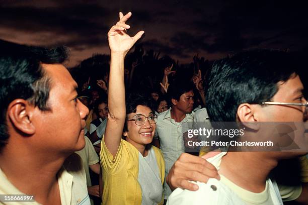 Corazon Aquino attends a rally prior to the so called 'snap' elections. She campaigned against Ferdinand Marcos in a hard fought election campaign...