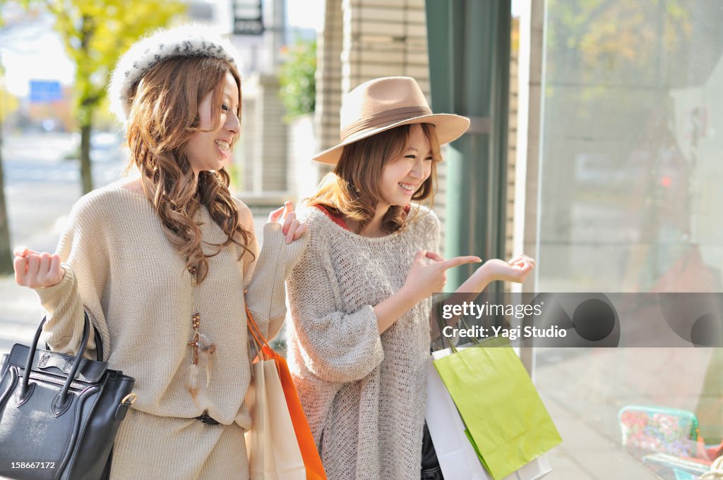 Two young women in the city