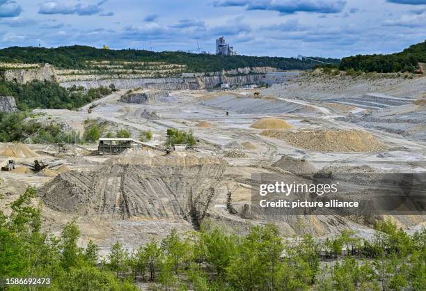 August 2023, Brandenburg, Rüdersdorf: View of the limestone quarry from a vantage point in the Rüdersdorf Museum Park. On August 12 the 1st...