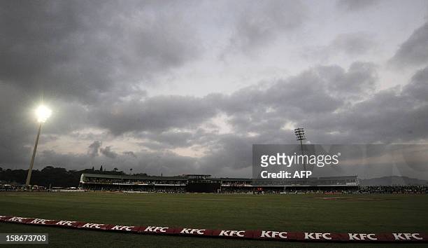 View of the cricket field at Buffalo Park in East London after the game was temporarily suspended due to broken floodlights , on December 23 during...