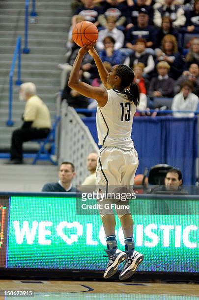 Brianna Banks of the Connecticut Huskies shoots the ball against the Maryland Terrapins at the XL Center on December 3, 2012 in Hartford, Connecticut.