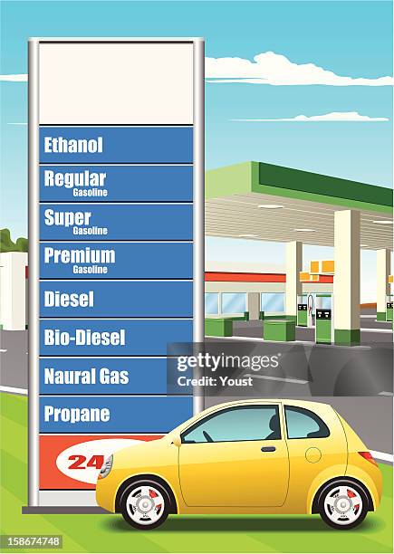 ilustraciones, imágenes clip art, dibujos animados e iconos de stock de echar combustible estación de precios - gas prices