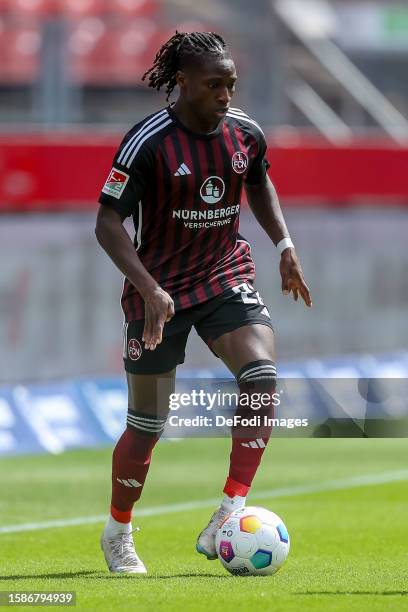 Joseph Hungbo of 1. FC Nuernberg controls the ball during the Second Bundesliga match between 1. FC Nürnberg and Hannover 96 at Max-Morlock Stadion...