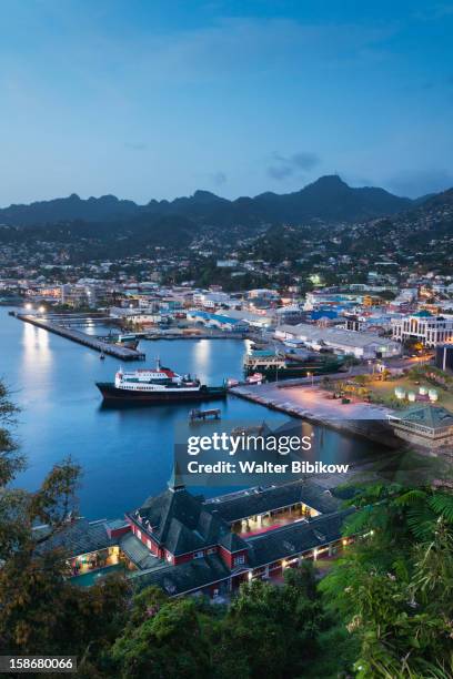 st. vincent, kingstown, elevated city view, dusk - grenadine stock pictures, royalty-free photos & images