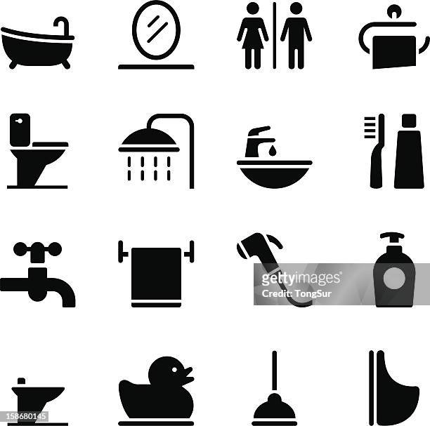 ilustraciones, imágenes clip art, dibujos animados e iconos de stock de iconos de baño - lavabo instalación fija
