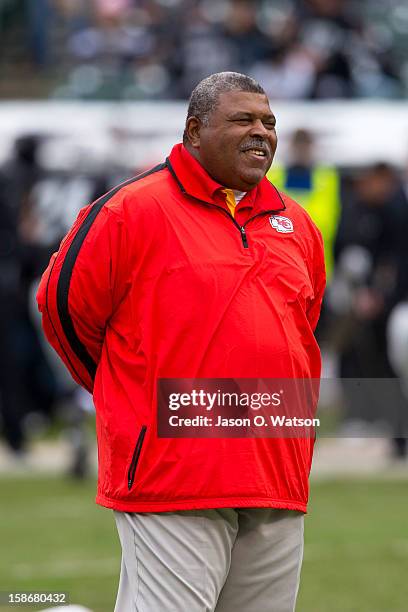 Head coach Romeo Crennel of the Kansas City Chiefs before the game against the Oakland Raiders at O.co Coliseum on December 16, 2012 in Oakland,...