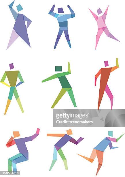 ilustraciones, imágenes clip art, dibujos animados e iconos de stock de polygonal personas - saltar actividad física