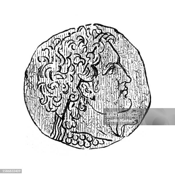 münze von ptolemaios ii. - griechische geldmünze stock-grafiken, -clipart, -cartoons und -symbole
