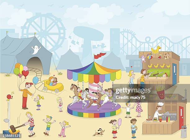carnival kids fun scene - the ride of champions stock illustrations
