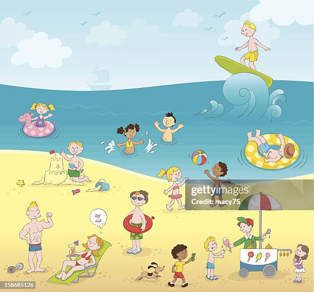 summer kids playing beach [5 millionth approved istock file] - african girls on beach stock illustrations