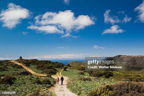 belvedere du moulin martei, landscape with tourist - cap corse stock-fotos und bilder