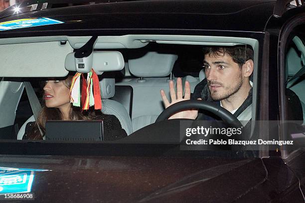 Sara Carbonero and Iker Casillas leaves 'Partido X La Ilusion' by Iker Casillas Foundation at Palacio de los Deportes on December 23, 2012 in Madrid,...