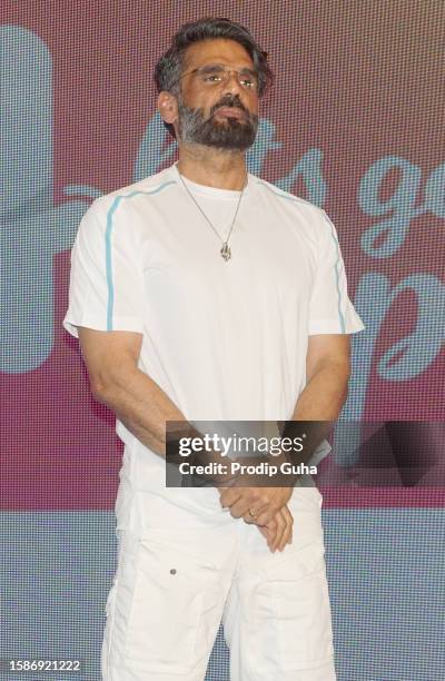 Suniel Shetty attends the Launch of Online Mental Health app 'Lets get Happy' on August 02, 2023 in Mumbai, India