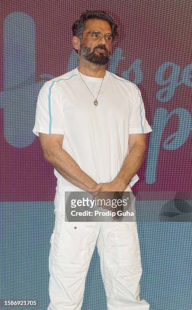 Suniel Shetty attends the Launch of Online Mental Health app 'Lets get Happy' on August 02, 2023 in Mumbai, India